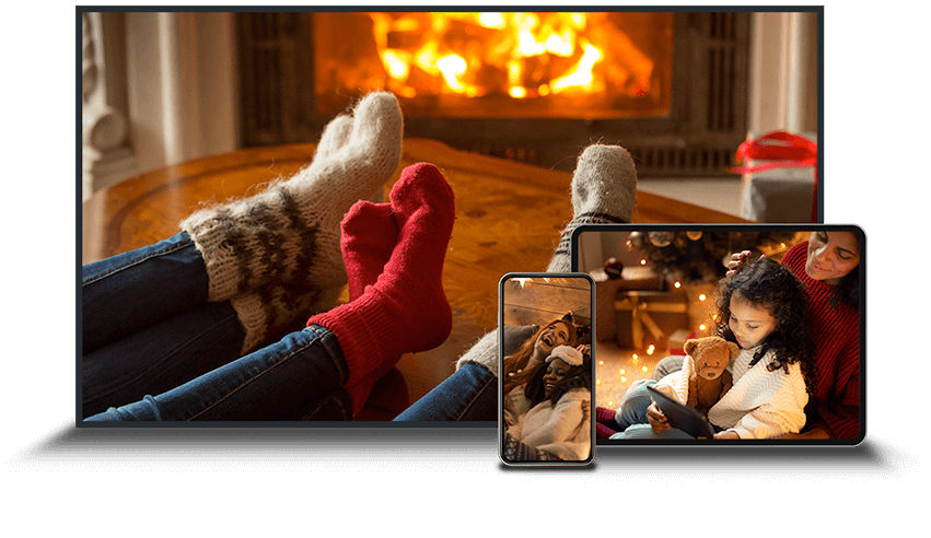 Image of TV, tablet and cellphone at holiday time