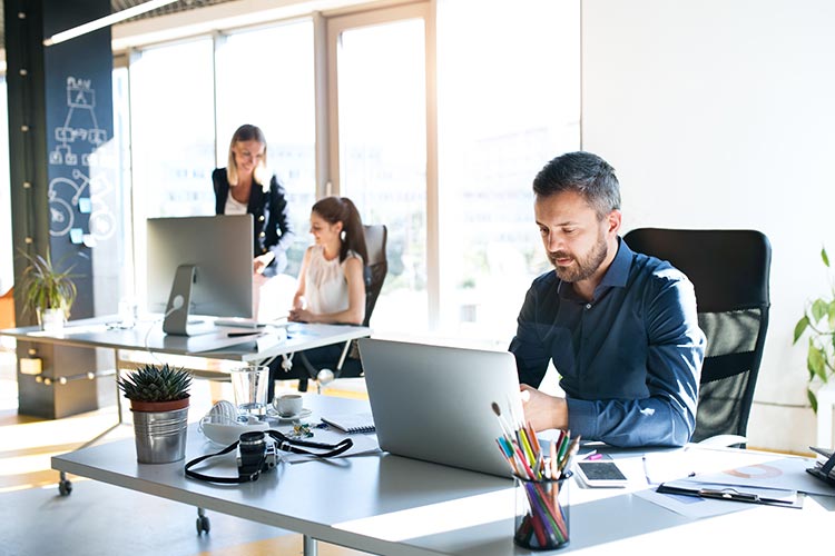 Office workers using internet